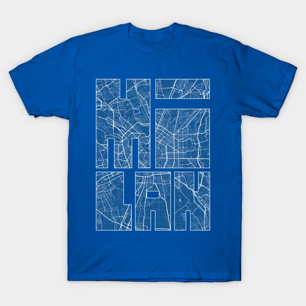 Milan, Italy City Map Typography - Blueprint T-Shirt by deMAP Studio